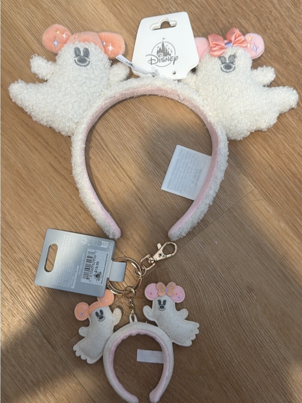 Disney White & Pink Ghost Ear Headband with Matching Keychain Charm Set